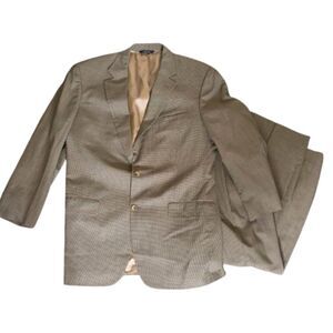 Brooks Brothers Brooksease Two Piece Wool Suit Brown Tan Houndstooth‎ Size 42L